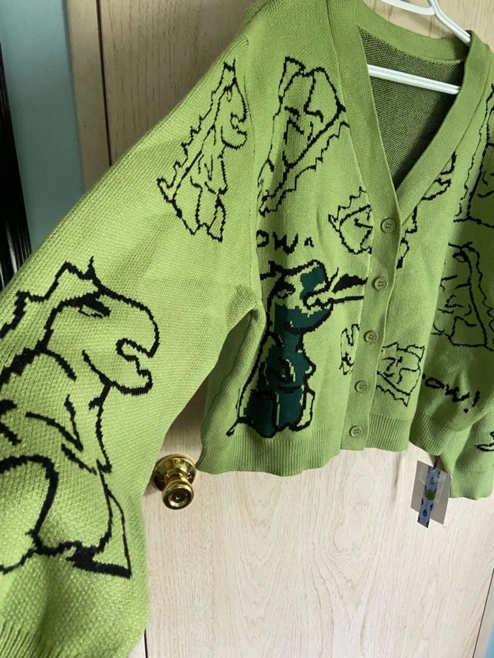 CIDER Adorable Green Dinosaur T-Rex Soft Cardigan NWT XL - Picture 3 of 9